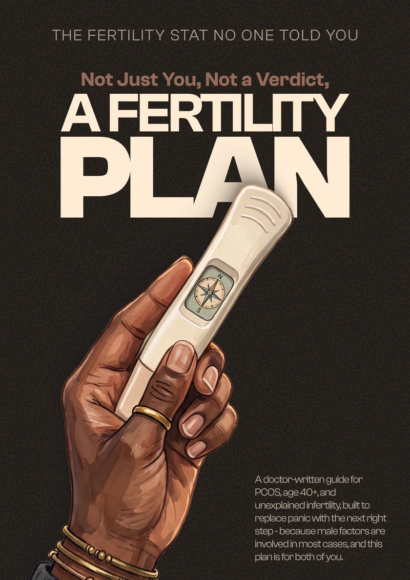 Cover of Your Fertility Journey, showing a hand holding a pregnancy test with a compass on its display